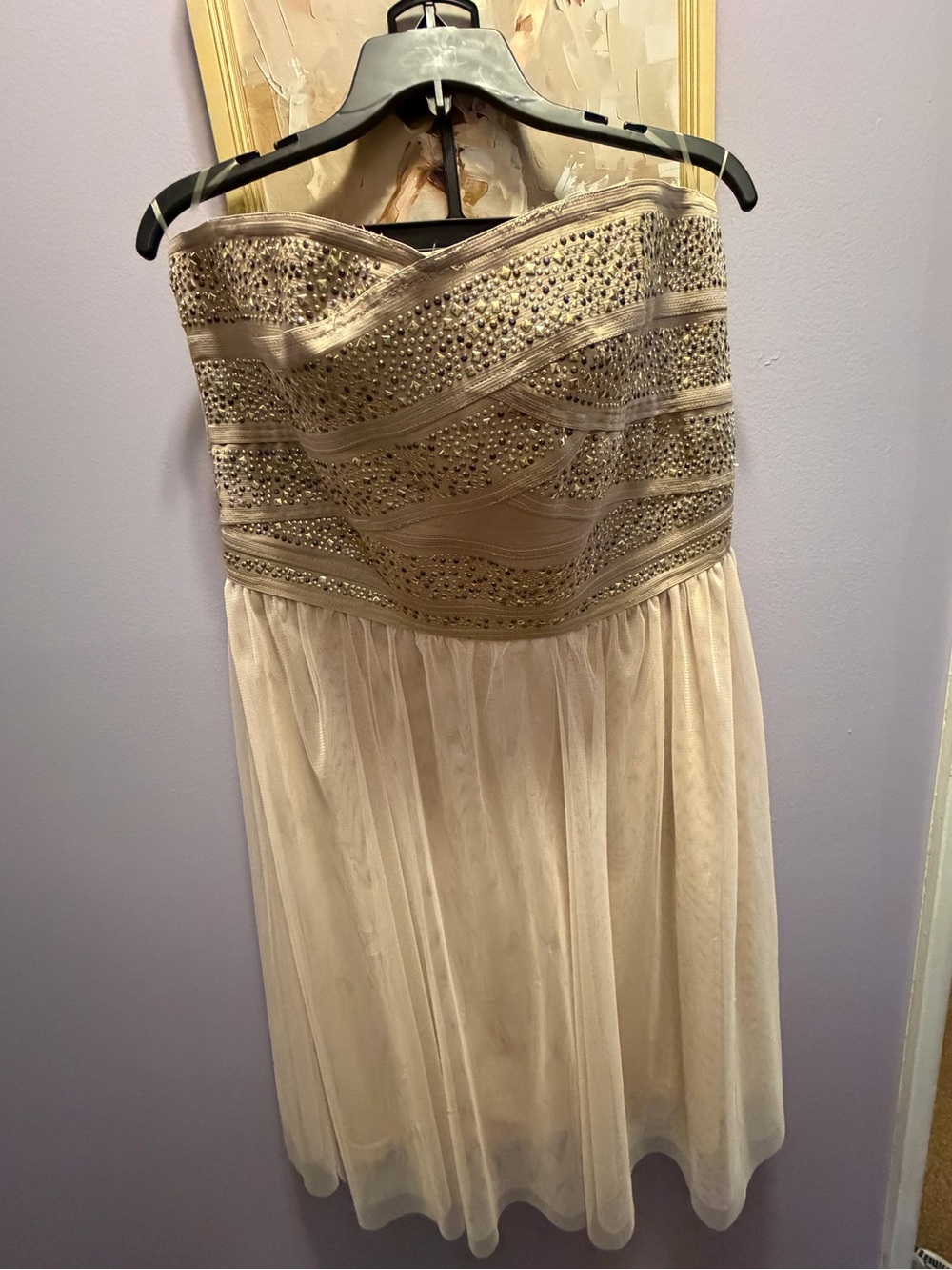NWOT Strapless Beaded Ivory/Taupe Party Dress